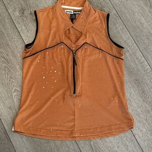 Jamie Sadock Women’s‎ Medium Orange Shimmer Sleeveless Top Zip Golf Polo